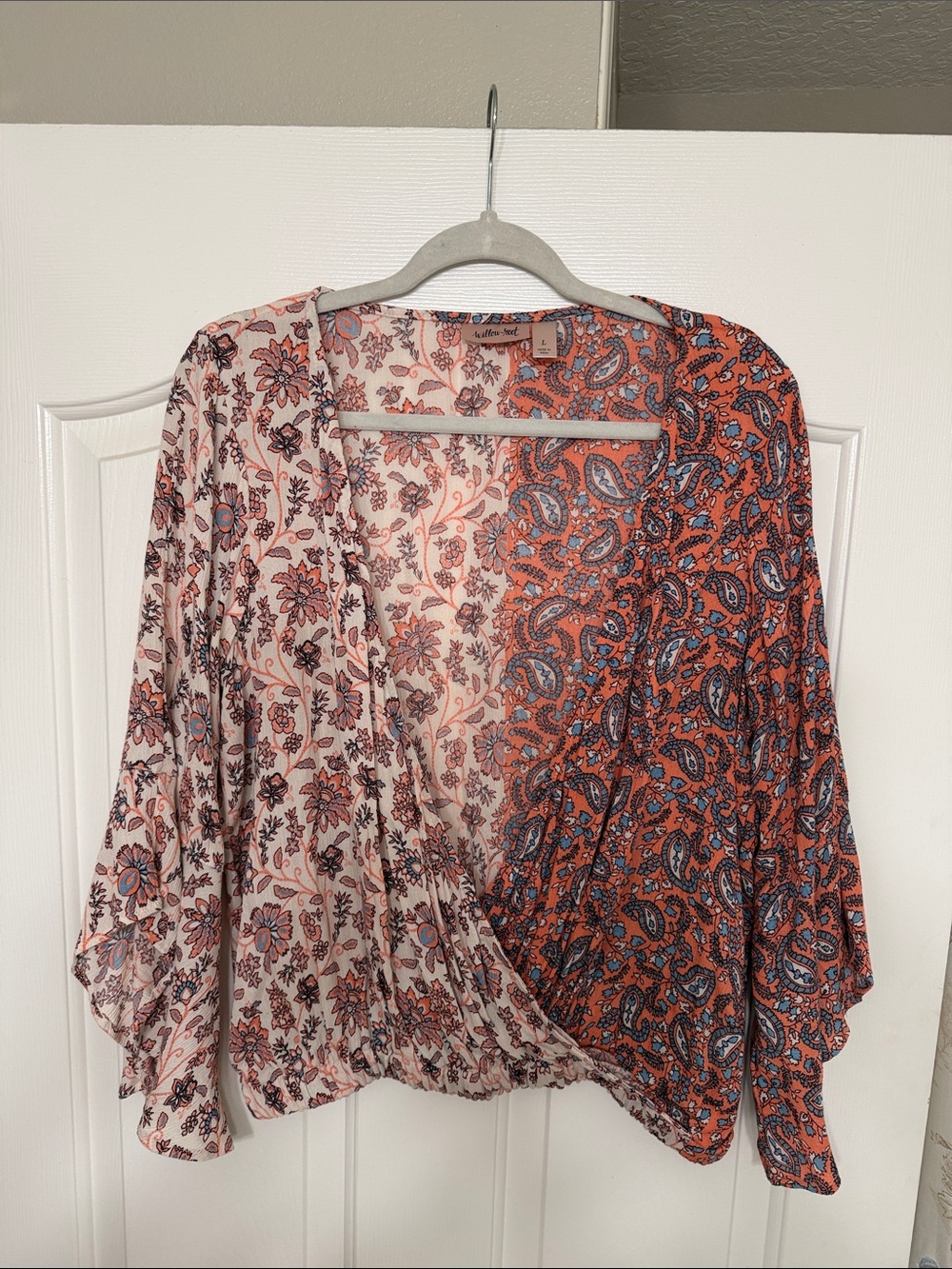 Floral & Paisley Coral Wrap Blouse